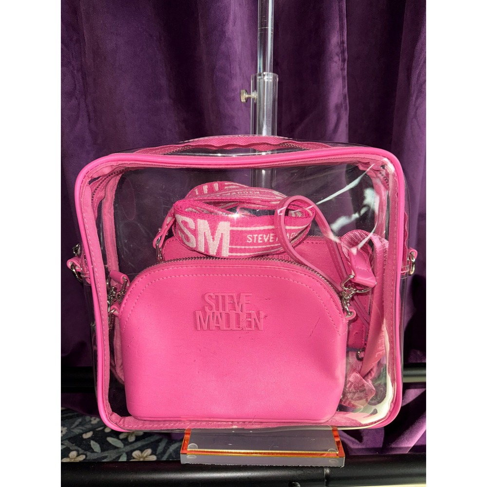 Steve Madden Pink Clear Stadium Bag Crossbody Set with Pouch and Wallet 3pc